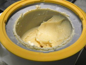 making the 'Orange Blossom Ice Cream' in an ice-cream maker
