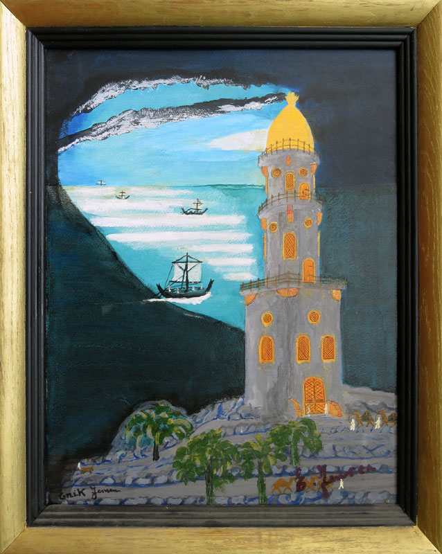 Dad's painting of the Pharos Lighthouse in Rhodos, Greece
