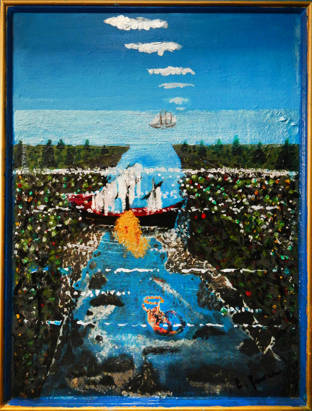 dad's painting of pirate ship (and mermaid?)