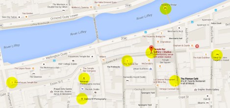 Google map of the Temple Bar District in Dublin, Ireland