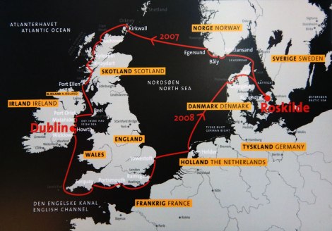map of the route taken by the Viking Boat at Roskilde, Denmark